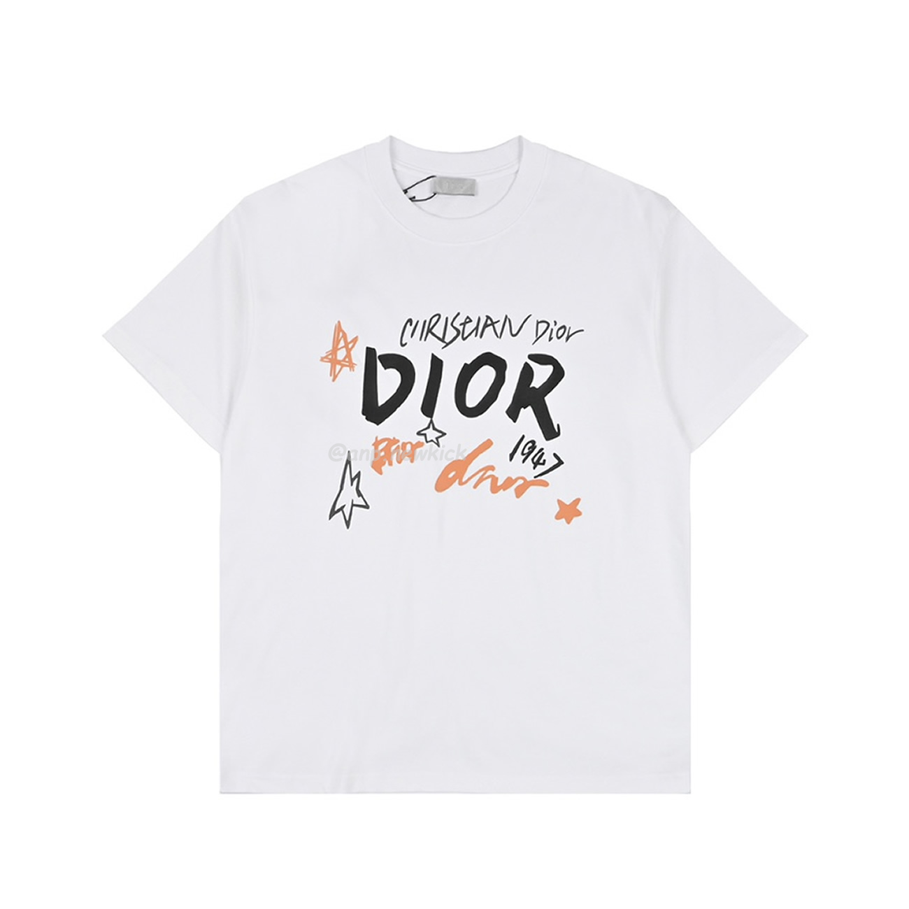 Dior Hand Drawn Sketch Logo Graffiti Short Sleeved T Shirt (2) - newkick.vip